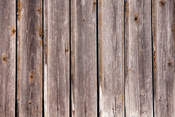 Vintage brown wood background texture with knots and nail holes. Old painted wood wall. Brown abstract background. Vintage wooden dark horizontal boards. Front view with copy space. 