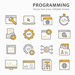 Aufkleber - Programming flat line icon set. Vector illustration. Editable stroke.
