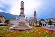 Bolzano main square Waltherplatz flowers and archiecture view