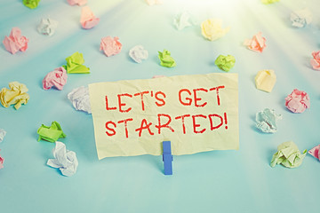 Wall Mural - word writing text let get started. business photo showcasing encouraging someone to begin doing some