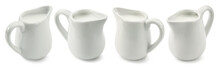 Set Of Ceramic Milk Jars Or Creamers Isolated On White Background. Package Design Element With Clipping Path