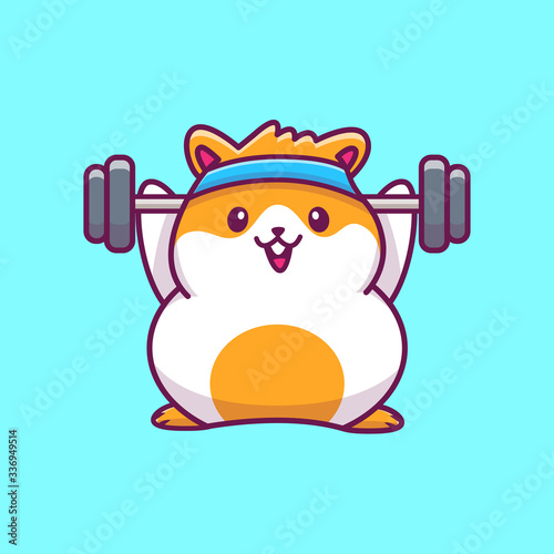 Cute Hamster Gym Fitness Vector Icon Illustration Hamster Mascot Cartoon Character Animal Icon Concept White Isolated Flat Cartoon Style Suitable For Web Landing Page Banner Flyer Sticker Card Buy This Stock