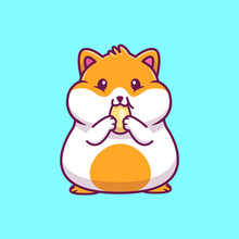 Cute Hamster Eating Vector Icon Illustration. Hamster Mascot Cartoon Character. Animal Icon Concept White Isolated. Flat Cartoon Style Suitable For Web Landing Page, Banner, Flyer, Sticker, Card