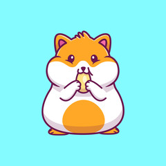 Cute Hamster Eating Vector Icon Illustration. Hamster Mascot Cartoon Character. Animal Icon Concept White Isolated. Flat Cartoon Style Suitable for Web Landing Page, Banner, Flyer, Sticker, Card