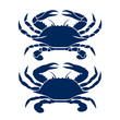 Blue Crab on white background. Clean, modern vector logo design, symbol or icon in simple flat style. Silhouette of crab. Vector illustration.
