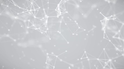 Poster - Abstract moving network, dots and lines connecting on defocused light background. Slow motion and shallow depth of field