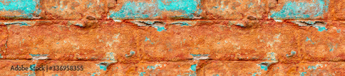 Panorama old whitewashed brick wall.