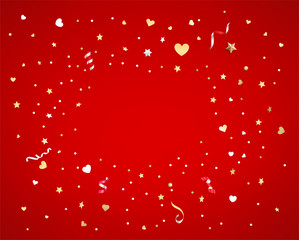 Aufkleber - Confetti of stars and hearts on red background