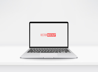 Poster - Vector mockup with modern laptop on a table