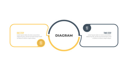 Thin line business diagram elements with 2 number options, steps, circle. Vector illustration. 