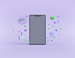 Poster - Abstract geometric shapes background with a smartphone. copy space. trendy design for social media advertising. 3d rendering