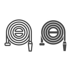 Poster - Fire hose reel line and solid icon. Fire Station Sleeve outline style pictogram on white background. Firefighter signs for mobile concept and web design. Vector graphics.