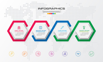Poster - Abstract business infographics template with 4 hexagon in white color background