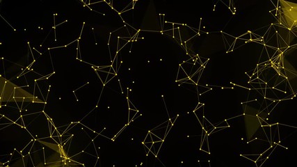 Poster - Abstract yellow dotted grid on black background. Loop animation. Slow motion.
