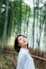 Wall Mural - Young Asian women in bamboo forest