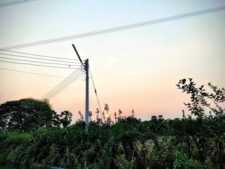 power lines at sunset