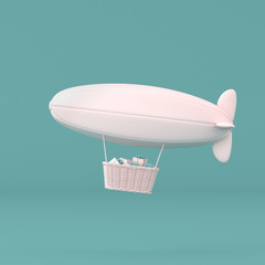 Aufkleber - minimal concept of floating airship and present box in the basket on pastel background. 3D rendering.