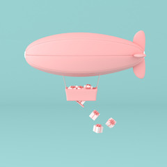 Aufkleber - minimal concept of floating airship and present box in the basket on pastel background. 3D rendering.
