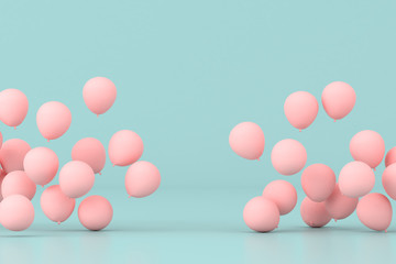 Poster - Minimal conceptual idea of floating pink balloons on pastel background. 3D rendering 