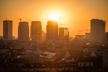Early morning view of Bratislava cityscape with new skyscrapers, Slovakia