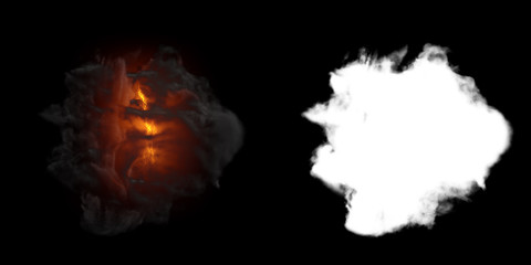 Poster - Isolated abstract lightning and smoke with turbulent motion, Multi-color powder, fog, smoke explosion. alpha channel with black/white matte for post-production, digital composition. 3D render
