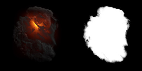 Poster - Isolated abstract lightning and smoke with turbulent motion, Multi-color powder, fog, smoke explosion. alpha channel with black/white matte for post-production, digital composition. 3D render
