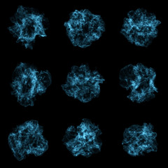 Poster - Isolated abstract blue smoke with turbulent motion, Multi-color powder, fog, smoke explosion. alpha channel with black/white matte for post-production, digital composition. 3D render