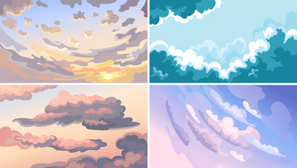 Wall Mural - set of sky landscapes. beautiful clouds in cartoon style.