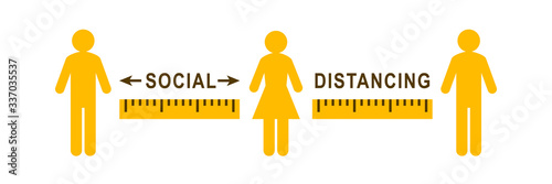 Fotomural Social distancing sign with people apart from each other