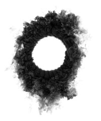 Circle of smoke. Circle made of black smoke close-up on a white background.