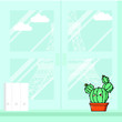© DyaksaJauharuddin - Hand drawing cute cactus and background landmark. Illustration vector. Fun Character. Bright color