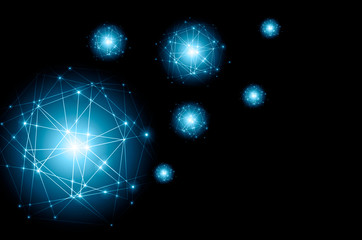 Poster - Abstract background. Abstract glowing ball, Covid-19, virus, coronavirus, abstract internet symbol, communication, technology.