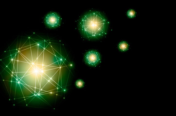 Poster - Abstract background. Abstract glowing ball, Covid-19, virus, coronavirus, abstract internet symbol, communication, technology.