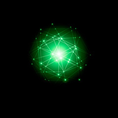 Poster - Abstract background. Abstract glowing ball, Covid-19, virus, coronavirus, abstract internet symbol, communication, technology.