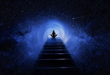 Wall Mural - woman in yoga pose at top of stair