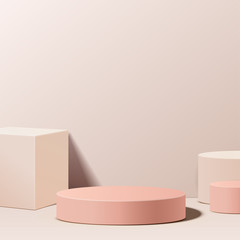Wall Mural - minimal scene with geometrical forms. cylinder podiums in cream background. scene to show cosmetic p