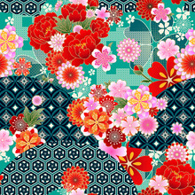 Seamless Spring Japanese Pattern With Classic Floral Motif And Fans