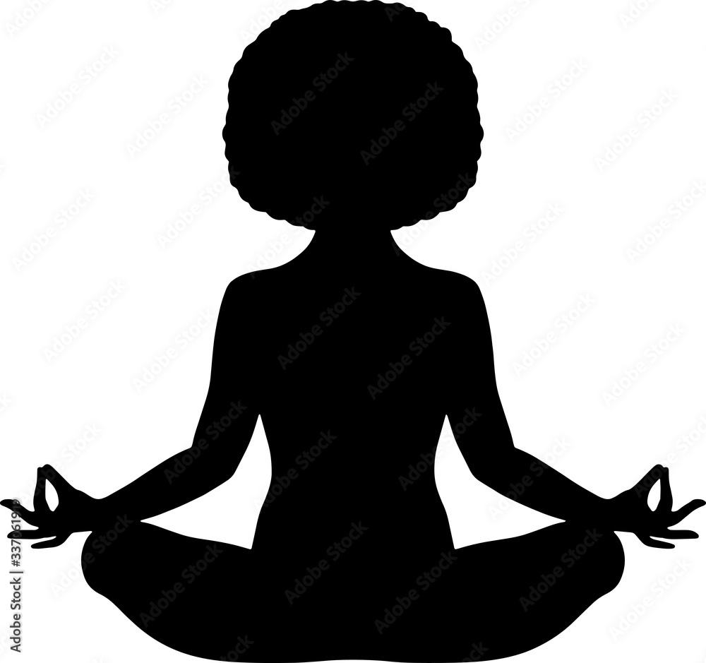 Black woman meditating with natural afro hair vector illustration  - obrazy, fototapety, plakaty 