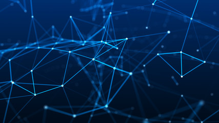 Poster - Digital plexus of glowing lines and dots. Abstract background. 3D rendering. Network or connection. 3d rendering.