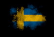 Sweden flag performed from color smoke on the black background. Abstract symbol.