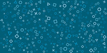Square Dot Confetti Triangle Playstation Icon Decorative Abstract Horizontal Banner With Blue Background. 