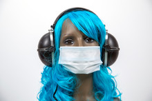 Mannequin Head Wearing Face Mask And Headphones