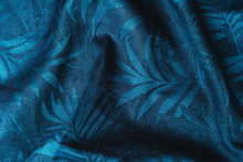Blue Checkered Fabric Closeup , Tablecloth Texture.