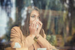 © hbrh - Young woman got nose allergy, flu sneezing nose