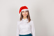 © hbrh - Beautiful female model wear santa hat white grey background wall.