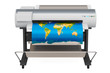 Wide Format Printer, plotter with map of world. 3D rendering