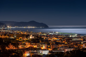 Wall Mural - Tigullio bay by night - Chiavari, Lavagna and Sestri Levante - Ligurian sea - Italy