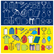 Set of promotional items and gifts, white stroke of items and colored items for advertising vector illustration