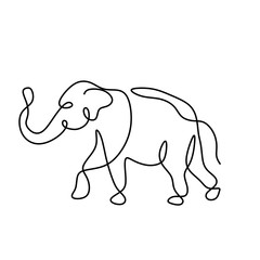 Wall Mural - One line drawing, elephant vector illustration. Abstract wildlife animal minimalism style. Continuous hand drawn isolated on white background.