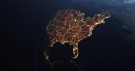 Wall Mural - planet earth from space usa, united states highlighted state borders and counties animation, element
